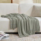 inhand Throw Blanket for Couch Bed,Chunky Chenille Woven Soft Blankets with Tassels, Cozy Boho Farmhouse Fall Winter Decor,Warm for Women,60"x80",Medium Thick-Light Grey