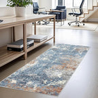 2x4 Runner Rug Washable Non-Slip – Small Throw Rug for Kitchen Floor, Bedroom, Entryway, Bathroom, Bedside – Modern Abstract Neutral Low-Pile Thin Indoor Door Mat（Blue Rust,2x4）