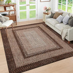 RUGSREAL Washable Rug 5x7 Boho Accent Bedroom Rugs Modern Geometric Floor Carpet Indoor Low Pile Non Slip Farmhouse Rustic Bohemian Carpet for Living Room Nursery Kitchen, Brown