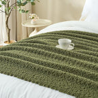 Throw Blanket for Couch, Olive Green Luxury Knitted Throws 60"x80", Textured Blankets with Handmade Fringe Tassels for Bed Sofa Decorative, Chunky Soft Farmhouse Boho Home Decor