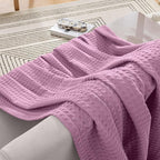 Elegant Comfort Premium 100% Cotton Waffle Blanket - Lightweight Breathable Waffle Weave Bed Blanket - Soft and Warm All Season Blanket for Couch, Sofa and Bed, Queen Size 90x90 Inches, Lavender