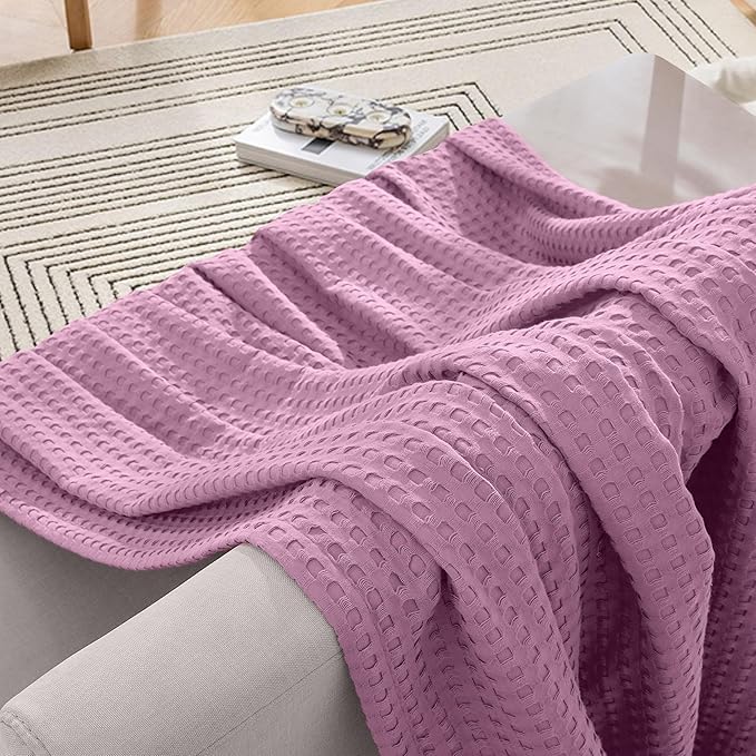 Elegant Comfort Premium 100% Cotton Waffle Blanket - Lightweight Breathable Waffle Weave Bed Blanket - Soft and Warm All Season Blanket for Couch, Sofa and Bed, Twin Size 68x88 Inches, Lavender