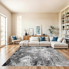 8x8 Square Living Room Area Rug – Washable Modern Neutral Abstract Indoor Rug for Bedroom, Dining Room, Kitchen – Non-Slip Soft Low-Pile Floor Carpet (Black Grey,8x8)