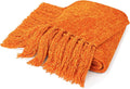 Pavilia Orange Knit Woven Blanket with Tassel, Decorative Textured Blanket for Living Room, Twin Size 60x80