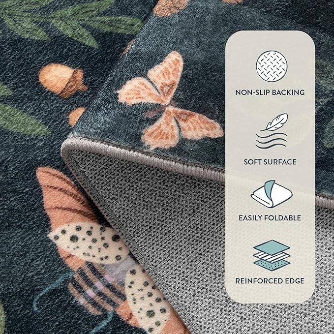 Lahome Insect Botanical 2'6"x10' Black Runners for Hallways, Non Slip Washable Kitchen Bathroom Carpet Runner,Soft Non Skid Indoor Rugs for Entryway Laundry Bedroom(Black,2'6"x10')