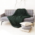 Boho Throw Blanket Green - Chunky Knit Blanket, Full Size Blanket for Adult, Handmadel Blanket for Bed Decor, Crochet Blanket, Gift for Women Birthday (Hunter Green, 54"x75")