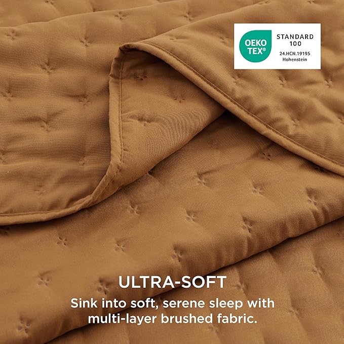 Bedsure Quilts Queen Size - Honey Ginger Bedspread Queen Size & Lightweight Comforter, Boho Coverlet with Clover Pattern, Ultra Soft All-Season Bedding, 90 x 96 Inches | Stitch-Free Quilting, Ultra Soft, Lightweight, Machine Washable, Pet-Friendly