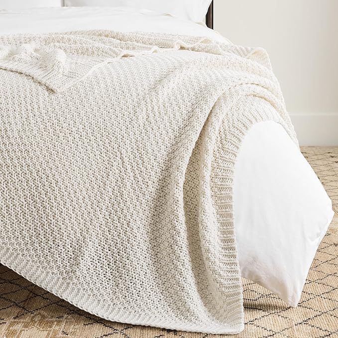 WDCOZY Chunky Cable Knit Throw Blanket Super Soft Warm Knitted Throw Blanket for Couch, Sofa, Chair, Bed Lightweight Breathable Cozy Comfortable Home Decorative Ivory Cream White 60x80 Inches