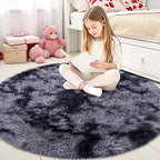 OLANLY Light Grey Tie-dye Round Rugs for Bedroom - Machine Washable, 4x4 Feet Circle Area Rugs for Living Room, Soft and Fluffy Shaggy Carpet for Teen Girls and Boys, Dorms, Home Decor Aesthetic
