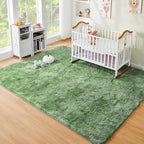 Litanika 3x5 Fluffy Shag Faux Fur Area Rug for Living Room Bedroom, Tie-Dyed Army Green High Pile Soft Plush Shaggy Furry Bedside Playroom Dorm Carpet, Non-Slip, Non-Shedding Modern Indoor Floor Rug