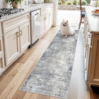 2x7 ft Hallway Runner Rug – Washable Non-Skid Soft Carpet for Kitchen Bathroom Hall Bedroom – Modern Abstract Neutral Low-Pile Thin Indoor Area Rug with Rubber Backing (Blue Grey,2x7)