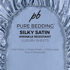 Pure Bedding Satin Sheets Twin [3-Piece, SkyBlue] Hotel Luxury Silky Bed Sheets - Extra Soft 1800 Microfiber Sheet Set, Wrinkle, Fade, Deep Pocket Fitted Sheet, Flat Sheet, Pillow Cases