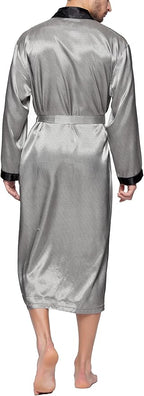 Lavenderi Mens Silky Satin Lounge Robe, Long Lightweight Sleepwear