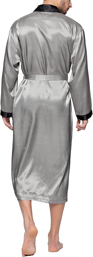 Lavenderi Mens Silky Satin Lounge Robe, Long Lightweight Sleepwear