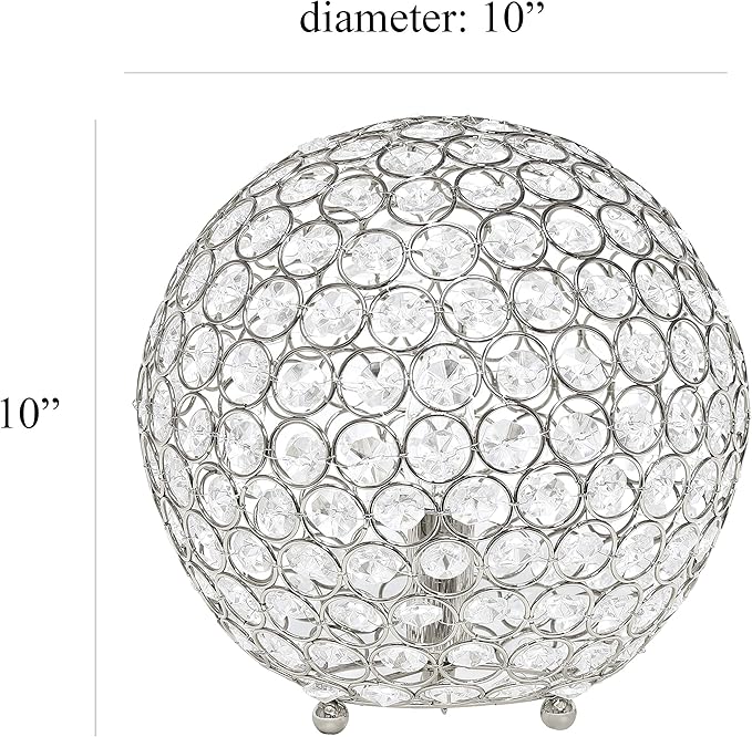 Elegant Designs LT1067-CHR 10" Elipse Crystal Collection Metal Crystal Ball Sequin Table Desk Lamp for Accent Lighting, Décor, Living Room, Chrome