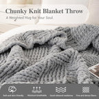 Bunnikins & Clover Chunky Knit Throw Blanket for Couch, Light Grey Throw Blanket for Home Decor, Handmade Chenille Cable Knit Throw Crochet Blanket, 50"x60"