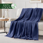 Elegant Comfort Premium 100% Cotton Waffle Blanket - Lightweight Breathable Waffle Weave Bed Blanket - Soft and Warm All Season Blanket for Couch, Sofa and Bed, TwinXL Size 68x90 Inches, Navy Blue