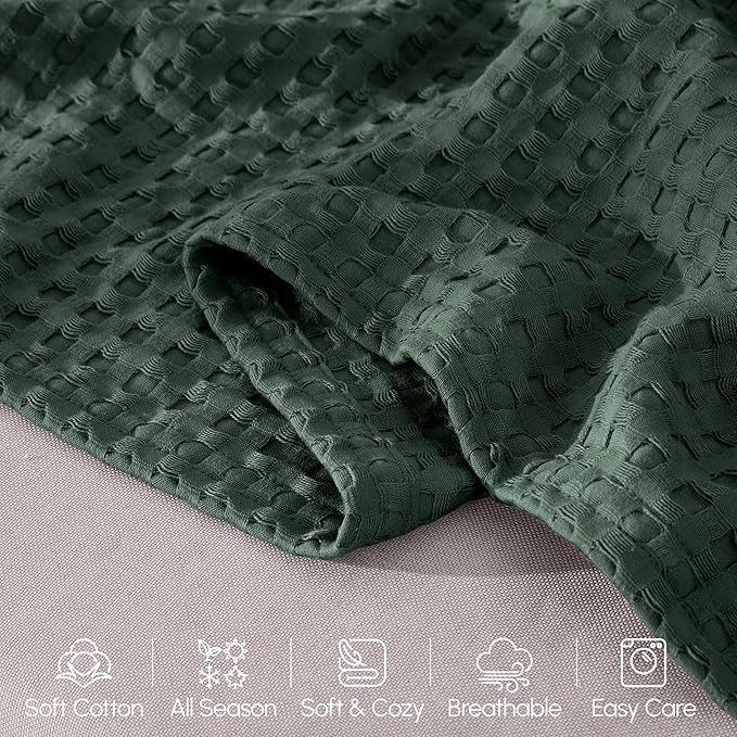 Elegant Comfort Premium 100% Cotton Waffle Blanket - Lightweight Breathable Waffle Weave Bed Blanket - Soft and Warm All Season Blanket for Couch, Sofa and Bed, King Size 90x108 Inches, Hunter Green