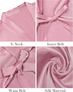Vlazom Womens Kimono Robes Dressing Gown Satin Bathrobe Nightdress Short Style Bridal Robe