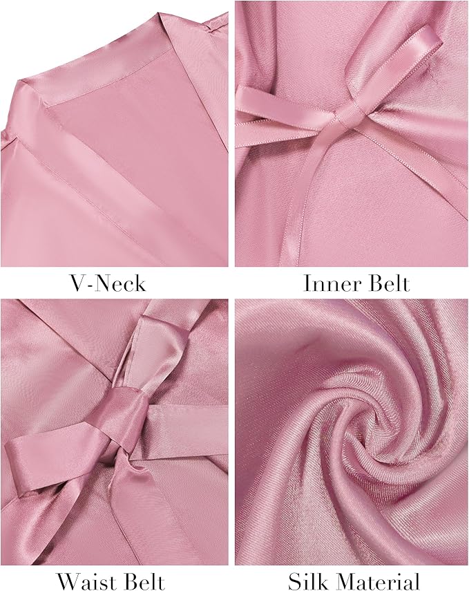 Vlazom Womens Kimono Robes Dressing Gown Satin Bathrobe Nightdress Short Style Bridal Robe