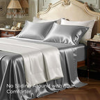 Bedsure Satin Sheets King Size - 4 Piece Silky Bedsheets with Elastic Corner Straps and 15 Inches Deep Pocket Fitted Bedsheet,1 Flat Sheet, 2 Satin Pillowcases, Good for Hair & Skin (King, Dark Grey)