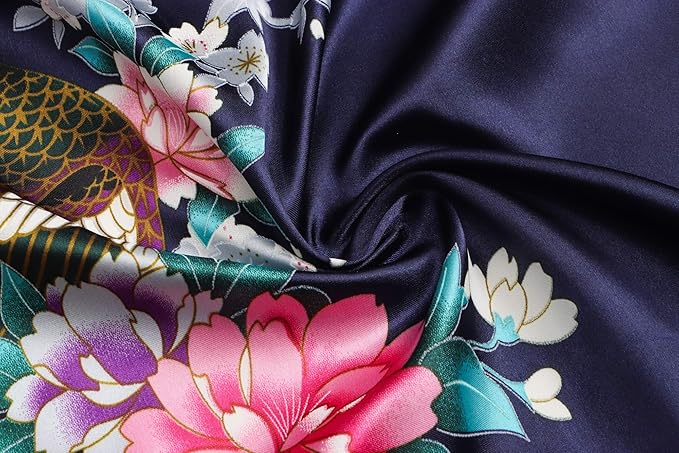 Women's Short Kimono Robes Bride and Bridesmaid Satin Floral Bathrobe Peacock Sleepwear Dressing Gown for Wedding Party