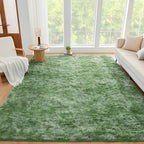 Litanika 5x8 Fluffy Shag Faux Fur Area Rug for Living Room Bedroom, Tie-Dyed Army Green High Pile Soft Plush Shaggy Furry Bedside Playroom Dorm Carpet, Non-Slip, Non-Shedding Modern Indoor Floor Rug