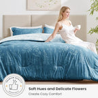 Love's cabin Mineral Blue Comforter Set Queen - Queen Size Comforter Set, 3 Pieces Cute Floral Bedding Sets for All Seasons,1 Soft Reversible Botanical Flowers Comforter and 2 Pillow Shams