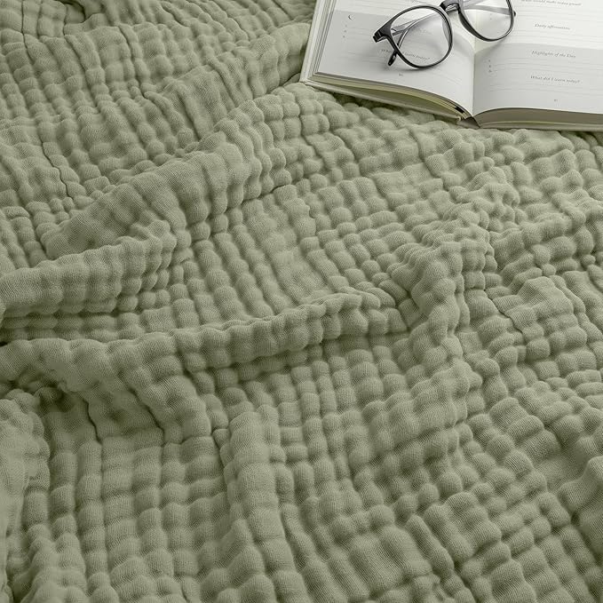 Comfy Cubs Muslin Blanket for Adults Twin 90" x 66" - 6 Layer Soft, Breathable & Lightweight Muslin Adult Blanket - Machine Washable & Designed in The US Bedding for All Seasons - Sage