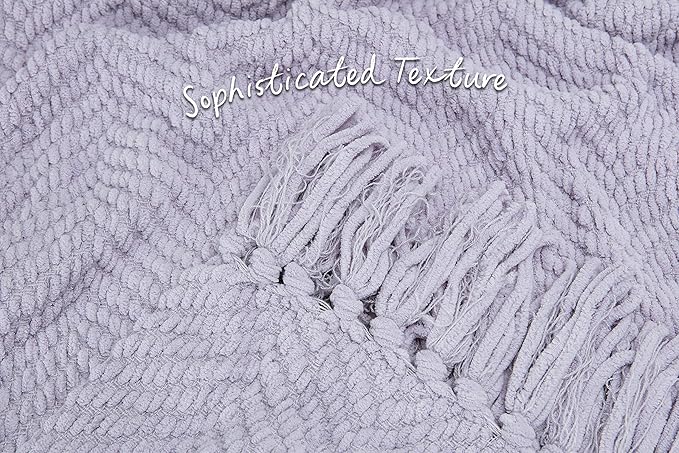 Chanasya Premium Textured Knit Throw Blanket with Tassels - Soft, Cozy Blanket for Couch, Bed, Living Room - 50" x 65” - Misty Lilac