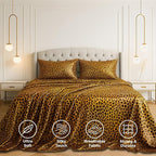 Satin Sheets King [4-Piece, Gold Leopard] Hotel Luxury Silky Bed Sheets - Extra Soft 1800 Microfiber Sheet Set, Wrinkle, Fade, Stain Resistant - Deep Pocket Fitted Sheet, Flat Sheet, Pillow Cases