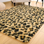 HOMORE Premium Leopard Fluffy Rugs, Leopard Print Rug for Living Room Bedroom,Soft Cheetah Print Rug for Kids Children Room, Faux Animal Printed Carpet for Western Decor,3x5 Feet Black and Khaki