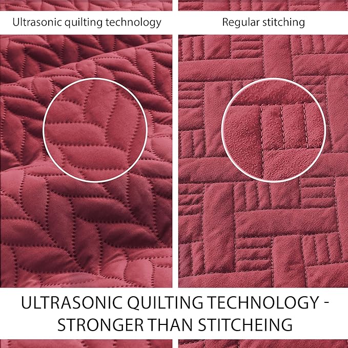 IR Imperial Rooms 8 Pack Quilt King Size Bedding (106" x 96") - Bulk Wholesale for Hotels, Guest Bedroom & Airbnbs - Lightweight Microfiber Reversible Embossed Quilts Bedspread (Burgundy)