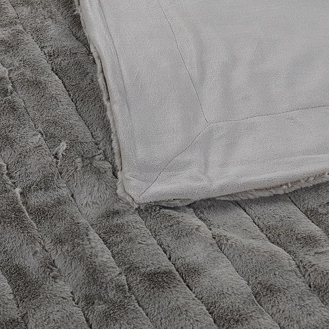 Striped Throw Blanket and Pillow Covers Set (No Inserts) for Couch and Bed, Plush Warm Lightweight Fuzzy Faux Fur Blanket for All Seasons (60" x 80", Gray)