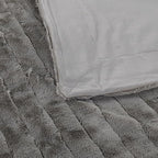 Striped Throw Blanket and Pillow Covers Set (No Inserts) for Couch and Bed, Plush Warm Lightweight Fuzzy Faux Fur Blanket for All Seasons (50" x 60", Gray)