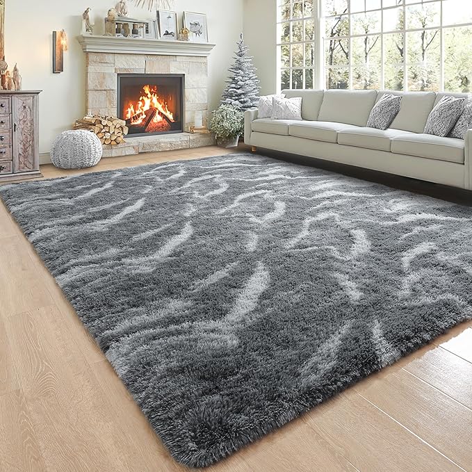 Noahas Large Fluffy 5x8 Area Rugs for Living Room Bedroom,Thick Shag Grey Throw Rug,Big Soft Shaggy Bedside Non-Slip Plush Dorm Nursery Kids Carpet