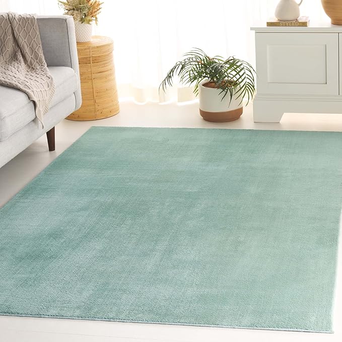 SAFAVIEH Washable Rug Faux Rabbit Fur Shag Collection - 6' x 9', Sage, Slip Resistant & Easy Cleaning, Ideal for Living Room, Bedroom, Kids Playroom, Nursery, Dining Space (FRF100W)