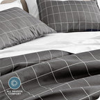Bare Home Bedding Duvet Cover Extra Long - Premium 1800 Super Soft Collection - Lightweight, Duvet Cover - Soft Textured (Twin/Twin XL, Grid - Grey/White)