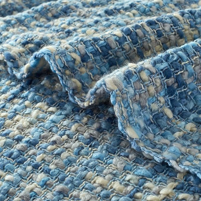 Multi-Color Light Blue Cable Woven Throw Blanket for Couch,60"X80" Boho Style Textured Blankets for Home Decor,Super Soft Warm Cozy Chunky Blanket with Decorative Tassels for Bed