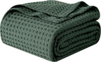 Elegant Comfort Premium 100% Cotton Waffle Blanket - Lightweight Breathable Waffle Weave Bed Blanket - Soft and Warm All Season Blanket for Couch, Sofa and Bed, Full Size 88x88 Inches, Hunter Green