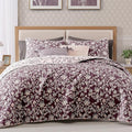 BLOOMHAVEN Quilt Set Queen Size, Italian Plum Floral Quilt Sets, Reversible Bedspread Lightweight and Breathable for All Seasons, Soft Quilted Bedspread with 2 Pillow Shams