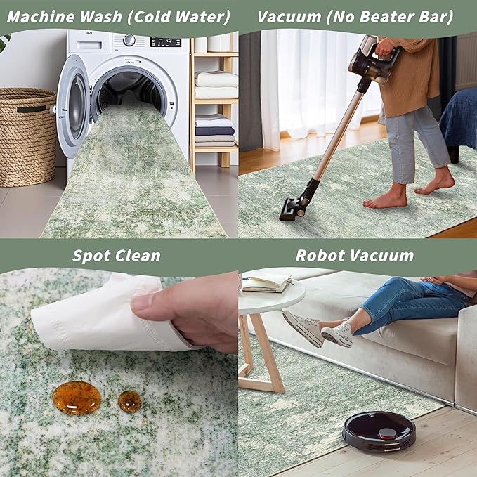 3x12 ft Non Skid Hallway Runner Rug - Kitchen Runner Rug with Rubber Backing Low Pile Thin Carpet Runners for Kitchen Entryway Bathroom,Modern Abstract Neutral（Sage Green,3x12）