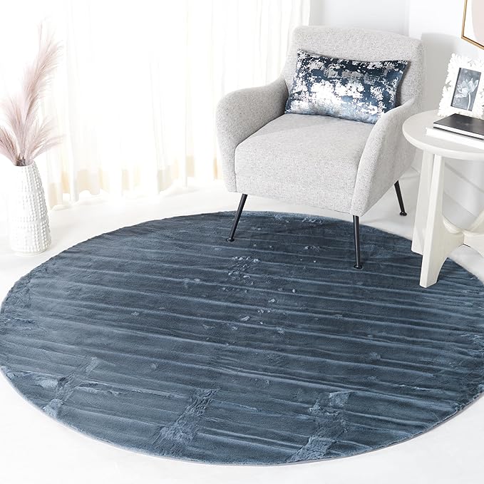 SAFAVIEH Washable Rug Faux Rabbit Fur Shag Collection - 6' Round, Dark Grey, Slip Resistant & Easy Cleaning, Ideal for Living Room, Bedroom, Kids Playroom, Nursery, Dining Space (FRF976H)