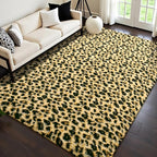 HOMORE Premium Leopard Fluffy Rugs, Leopard Print Rug for Living Room Bedroom,Soft Cheetah Print Rug for Kids Children Room, Faux Animal Printed Carpet for Western Decor,4x6 Feet Black and Khaki