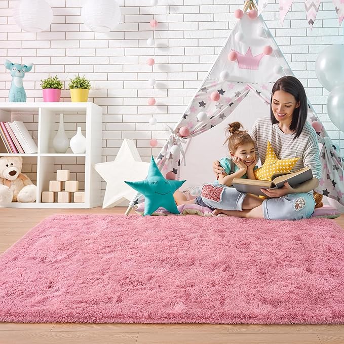 Noahas Fluffy 6x9 Area Rugs for Living Room,Shaggy Blush Rugs for Bedroom Girls,Thick Shag Throw Carpet,Soft Non-Slip Dorm Nursery Kids Rug Home Decor Aesthetic