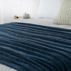 Chenille Throw Blanket for Couch 60"X 80" Twin, Soft Cozy Throws with Fringe Tassel for Bed Sofa Chair Cover, Lightweight Knitted Decorative Boho Blankets for Living Room, Navy Blue