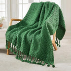 Home Soft Things Chunky Knit Basket Weave Throw Blanket 50"x60" - Boho Soft Microfiber with Braided Tassels - All Season Cozy Decorative Throw for Couch, Sofa, Bed, Indoor & Outdoor - Eden Green