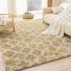 Litanika 6x9 Geometric Shag Area Rug for Bedroom, Camel and White High Pile Ultra Soft Plush Shaggy Furry Bedside Playroom Dorm Carpet, Non-Slip, Non-Shedding Indoor Floor Rug