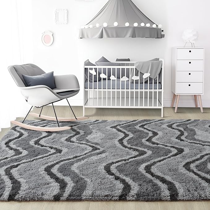 Noahas Fluffy 4x6 Area Rugs for Bedroom Living Room,Thick Shaggy Grey Fuzzy Throw Floor Carpet,Soft Bedside Non-Slip Plush Dorm Nursery Kids Rug