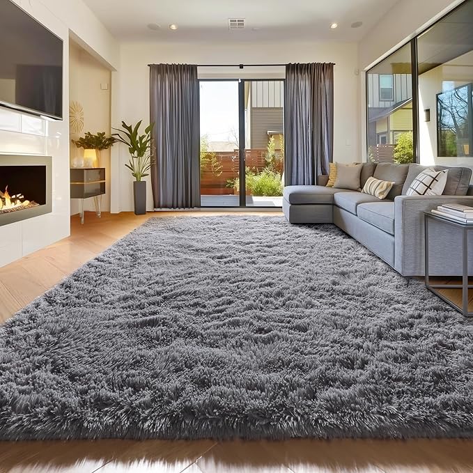 Amdrebio Grey Modern Large Living Room Rugs 6x9, Fluffy Area Rug for Bedroom, Shaggy Indoor Carpet for Kids Room Decor, Fuzzy Big Carpets for Playroom, Plush Thick Farmhouse Rugs, Soft Shag Fur Rug